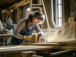 photo shot of a natural woman working as a construction worker AI Generative