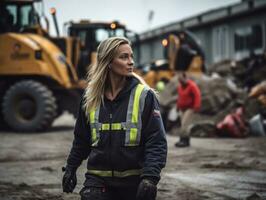 photo shot of a natural woman working as a construction worker AI Generative