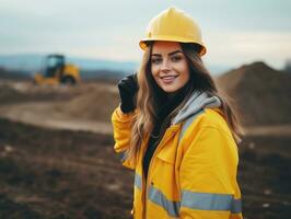 photo shot of a natural woman working as a construction worker AI Generative