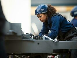 photo shot of a natural woman working as a construction worker AI Generative