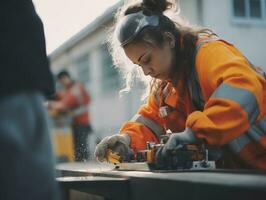 photo shot of a natural woman working as a construction worker AI Generative