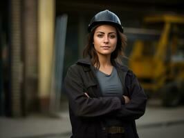 photo shot of a natural woman working as a construction worker AI Generative