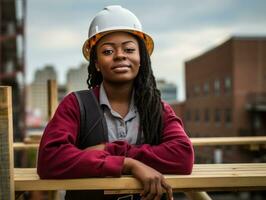 photo shot of a natural woman working as a construction worker AI Generative