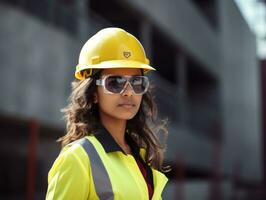 photo shot of a natural woman working as a construction worker AI Generative