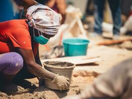 photo shot of a natural woman working as a construction worker AI Generative