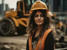 photo shot of a natural woman working as a construction worker AI Generative