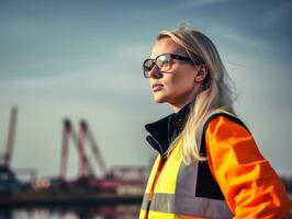 photo shot of a natural woman working as a construction worker AI Generative