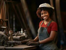 photo shot of a natural woman working as a construction worker AI Generative