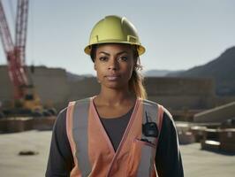 photo shot of a natural woman working as a construction worker AI Generative