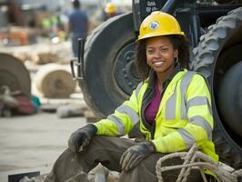 photo shot of a natural woman working as a construction worker AI Generative