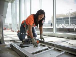 foto Disparo de un natural mujer trabajando como un construcción trabajador ai generativo