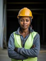 photo shot of a natural woman working as a construction worker AI Generative