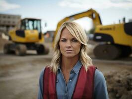 photo shot of a natural woman working as a construction worker AI Generative