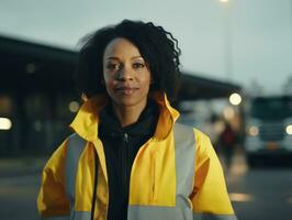 photo shot of a natural woman working as a construction worker AI Generative