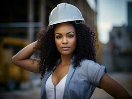 photo shot of a natural woman working as a construction worker AI Generative