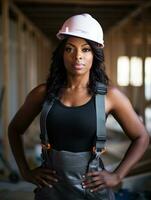 photo shot of a natural woman working as a construction worker AI Generative