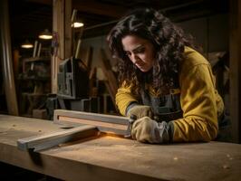 photo shot of a natural woman working as a construction worker AI Generative