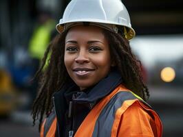 photo shot of a natural woman working as a construction worker AI Generative