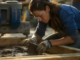 photo shot of a natural woman working as a construction worker AI Generative