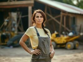 photo shot of a natural woman working as a construction worker AI Generative