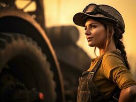 foto Disparo de un natural mujer trabajando como un construcción trabajador ai generativo