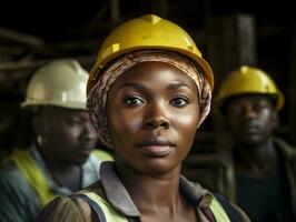 photo shot of a natural woman working as a construction worker AI Generative