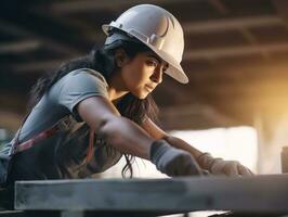 photo shot of a natural woman working as a construction worker AI Generative