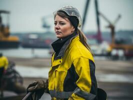 photo shot of a natural woman working as a construction worker AI Generative