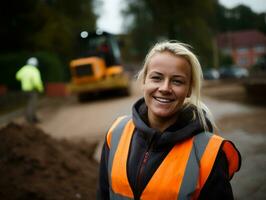 photo shot of a natural woman working as a construction worker AI Generative