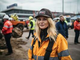 photo shot of a natural woman working as a construction worker AI Generative