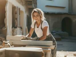 photo shot of a natural woman working as a construction worker AI Generative