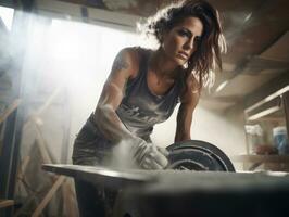 photo shot of a natural woman working as a construction worker AI Generative