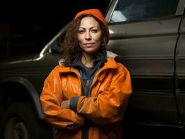 photo shot of a natural woman working as a construction worker AI Generative