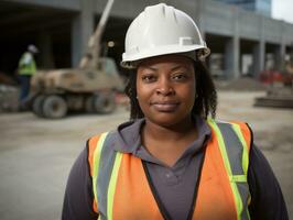 photo shot of a natural woman working as a construction worker AI Generative