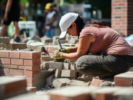 photo shot of a natural woman working as a construction worker AI Generative