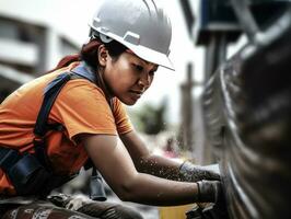 photo shot of a natural woman working as a construction worker AI Generative