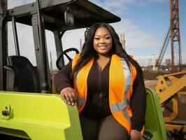 photo shot of a natural woman working as a construction worker AI Generative