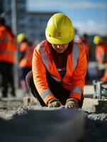 photo shot of a natural woman working as a construction worker AI Generative