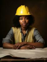 photo shot of a natural woman working as a construction worker AI Generative