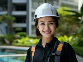 foto Disparo de un natural mujer trabajando como un construcción trabajador ai generativo