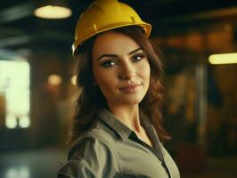 photo shot of a natural woman working as a construction worker AI Generative