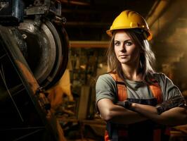 photo shot of a natural woman working as a construction worker AI Generative