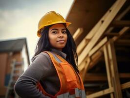 foto Disparo de un natural mujer trabajando como un construcción trabajador ai generativo