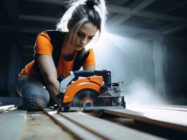 photo shot of a natural woman working as a construction worker AI Generative