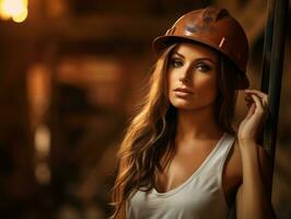 photo shot of a natural woman working as a construction worker AI Generative