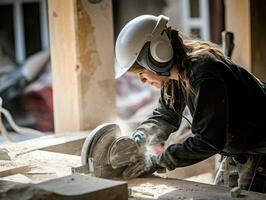 photo shot of a natural woman working as a construction worker AI Generative