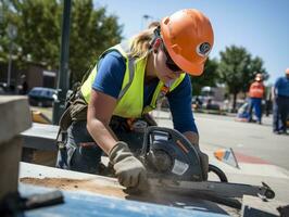 photo shot of a natural woman working as a construction worker AI Generative