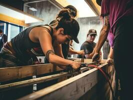 photo shot of a natural woman working as a construction worker AI Generative