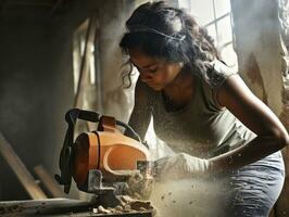 foto Disparo de un natural mujer trabajando como un construcción trabajador ai generativo