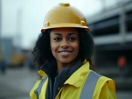 photo shot of a natural woman working as a construction worker AI Generative